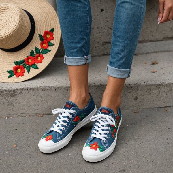 Comment assortir des baskets en toile brodée avec une tenue estivale?